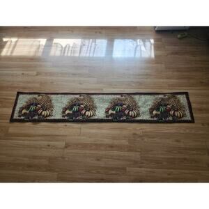 Fall Tapestry Table Runner Pumpkins Cornucopia Autumn Harvest Thanksgiving 71x13